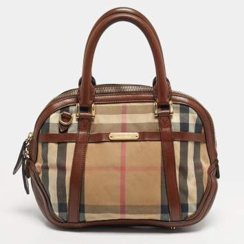 Pre Owned Burberry Orchard Brown House Check Fabric and Leather Bowler Bag