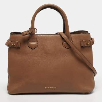 Pre Owned حقيبة بربري بانير قماش كاروهاس وجلد بنية متوسطة