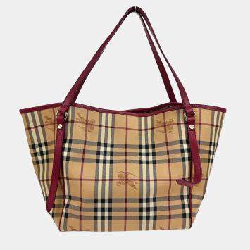 Pre Owned Burberry House Check Beige PVC Tote Bag