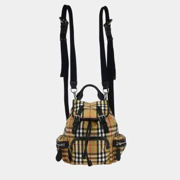 Pre Owned Burberry Beige Black Burberry Check Backpack