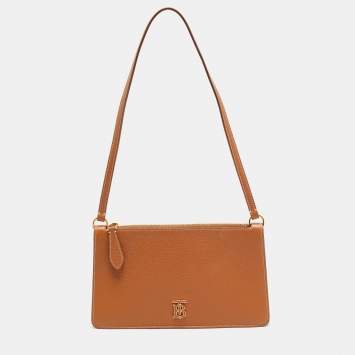 Pre Owned Burberry TB Brown Leather Pouch Shoulder Bag