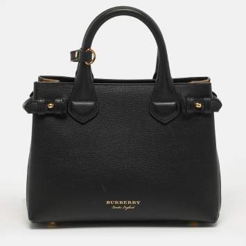 مملوكة مسبقًا Burberry Banner Small Black/Beige House Check Fabric and Leather Tote