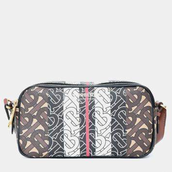 Pre Owned Burberry Brown Leather TB Monogram Camera Crossbody Bag