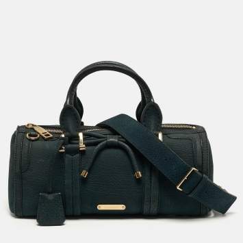 Pre Owned Burberry Barrel Bow Medium Indigo Green Nubuck Leather Bowler Bag