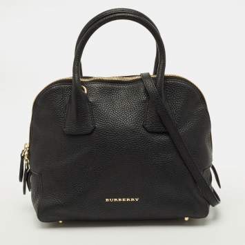 Pre Owned Burberry Greenwood Black Grained Leather Satchel