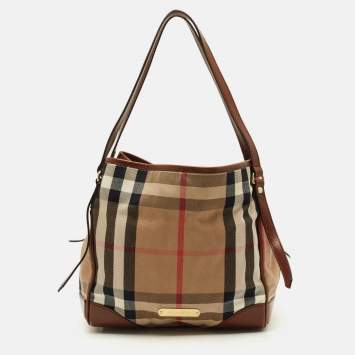 مملوكة مسبقًا Burberry Canterbury Small Beige/Brown House Check Fabric and Leather Tote