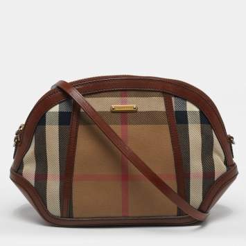 Pre Owned Burberry Orchard Brown House Check Fabric Crossbody Bag