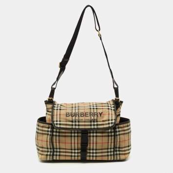 Pre Owned Burberry Black/Beige House Check Nylon Changing Bag