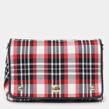 Pre Owned Burberry Red Hackberry Tartan Nylon Crossbody Bag