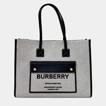 Pre Owned Burberry Black, Grey Fabric Freya Shoulder Bag Medium