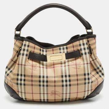 مملوكة مسبقًا Burberry Willenmore Medium Brown/Beige Haymarket Check PVC and Leather Hobo