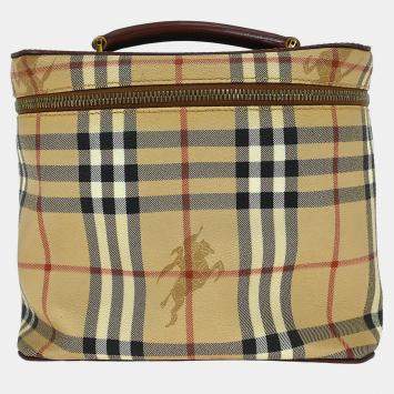 Pre Owned Burberry Beige Brown House Check Vanity Handbag