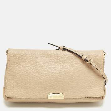 Pre Owned Burberry Madison Beige Textured Leather Flap Shoulder Bag