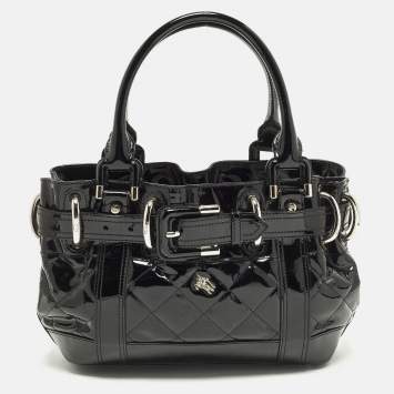 مملوكة مسبقًا Burberry Beaton Baby Black Quilted Patent Leather Tote