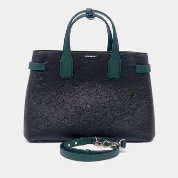 Pre Owned حقيبة بربري بنر جلد أخضر أسود حجم متوسط 