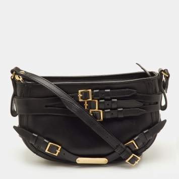 مملوكة مسبقًا Burberry Dutton Black Leather Buckle Detail Crossbody Bag