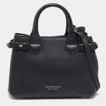 مملوكة مسبقًا Burberry Banner Small Black/Beige House Check Fabric and Leather Tote