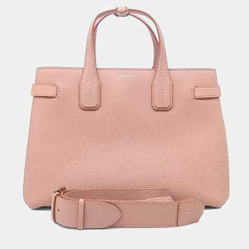 Pre Owned Burberry Pink Leather Banner Bag Medium