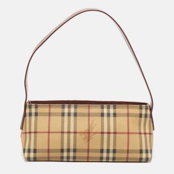مملوكة مسبقًا Burberry Beige/Black Haymarket Coated Canvas and Leather Shoulder Bag