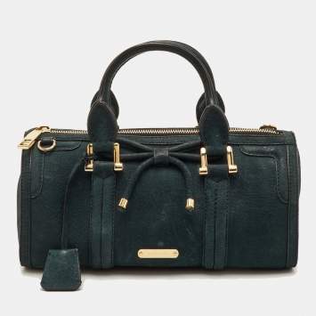 مملوكة مسبقًا Burberry Dark Teal Green Nubuck Leather Bow Bowler Bag