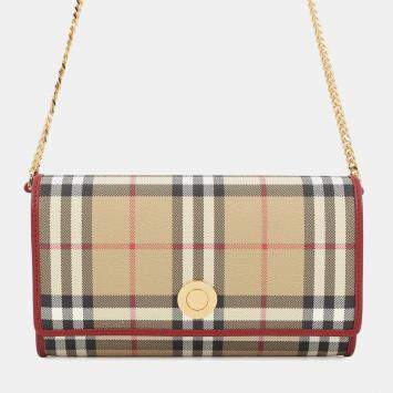 مملوكة مسبقًا Burberry Check Chain Strap Wallet Archive beige/Ruby Red Pvc/Leather