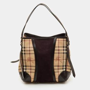 مملوكة مسبقًا حقيبة يد توتس بربري كانتربري كانفاس مغلف تشيك مربعات هايماركت وجلد وزاوية بيج/بني
