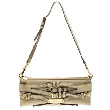 Pre Owned Burberry Beige Leather Pochette Shoulder Bag