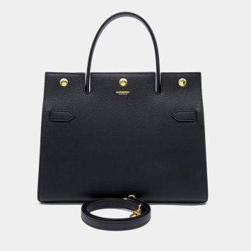 Pre Owned Burberry Black Leather Burberry Title Bag Small