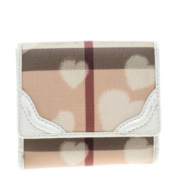 Pre Owned Burberry Beige Nova Check PVC Heart Compact Wallet