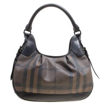 Pre Owned Burberry Brown/Black Nova Check PVC and Leather Small Brooklyn Hobo