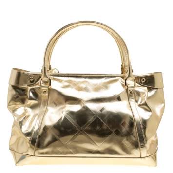 Pre Owned Burberry Metallic Gold Leather Tote