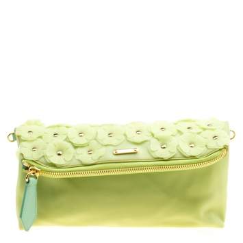 Pre Owned Burberry Apple Green PVC Petal in Flowers Clutch