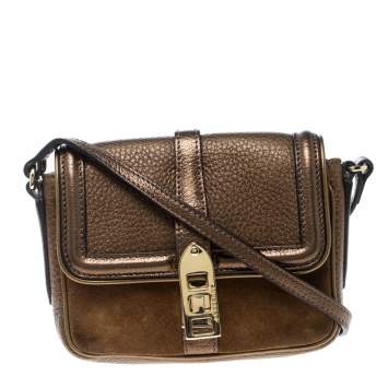 Pre Owned Burberry Brown Leather and Suede Mini Berkeley Crossbody Bag