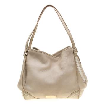Pre Owned Burberry Cream Leather Small Canterbury Tote