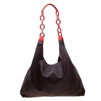Pre Owned Burberry Burgundy Leather Shopper Bag 