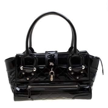 Pre Owned Burberry Black Quilted Patent Leather Manor Satchel
