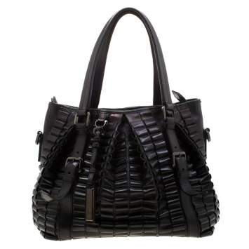 Pre Owned Burberry Black Leather  Lowry Tote