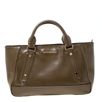 Pre Owned Burberry Brown Patent Leather Somerford Tote