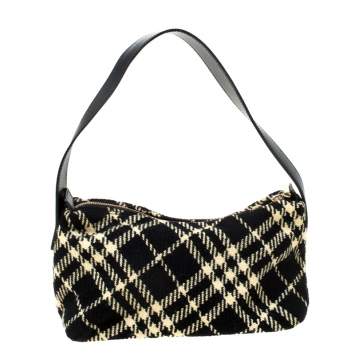 Pre Owned Burberry Black Nova Check Wool Shoulder Bag