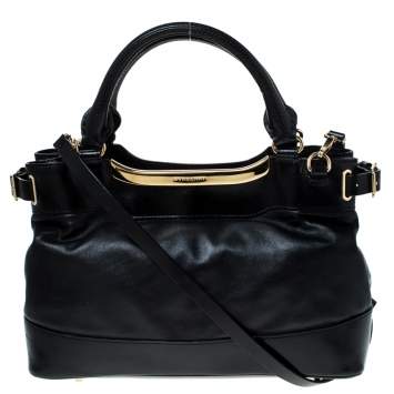 Pre Owned Burberry Black Soft Leather Bridle Small Hepburn Tote