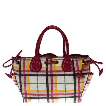 Pre Owned Burberry Multicolor House Check Canvas and Leather Drawstring Tote