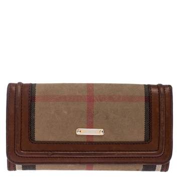Pre Owned Burberry Beige/Brown Nova Check Canvas and Leather Flap Wallet