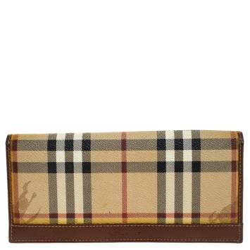 Pre Owned Burberry Beige Haymarket Check PVC and Leather Continental Wallet