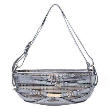 Pre Owned Burberry Silver Leather Bridle Belted Bag