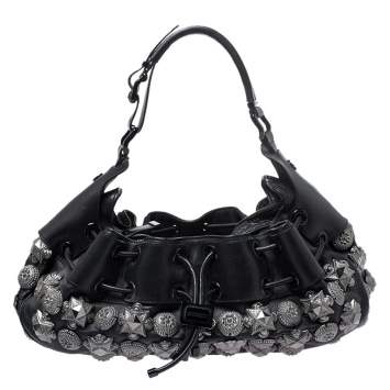 Pre Owned Burberry Prorsum Black Leather Studded Mason Warrior Hobo  