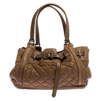 Pre Owned Burberry Tan Quilted Leather XL Healy Tote 