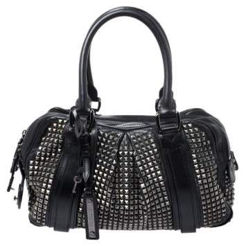 Pre Owned Burberry Black Studded Leather Knight Satchel