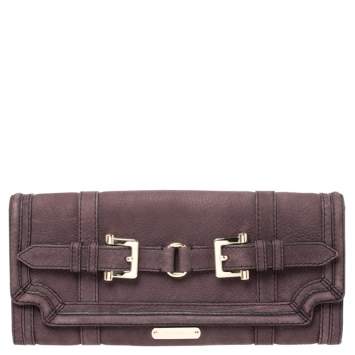 Pre Owned Burberry Dark Purple Nubuck Leather Margot Clutch