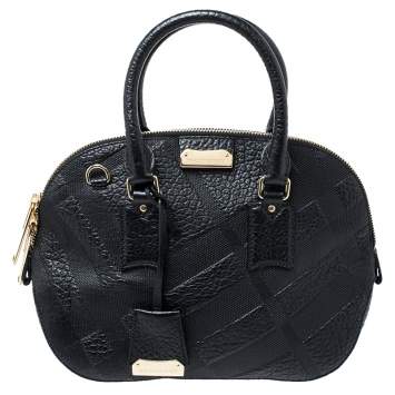 Pre Owned Burberry Black Embossed Leather Small Orchard Bowler Bag