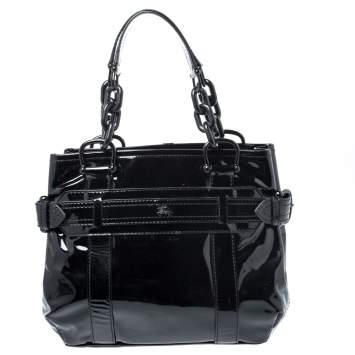 Pre Owned Burberry Black Patent Leather Chain Tote